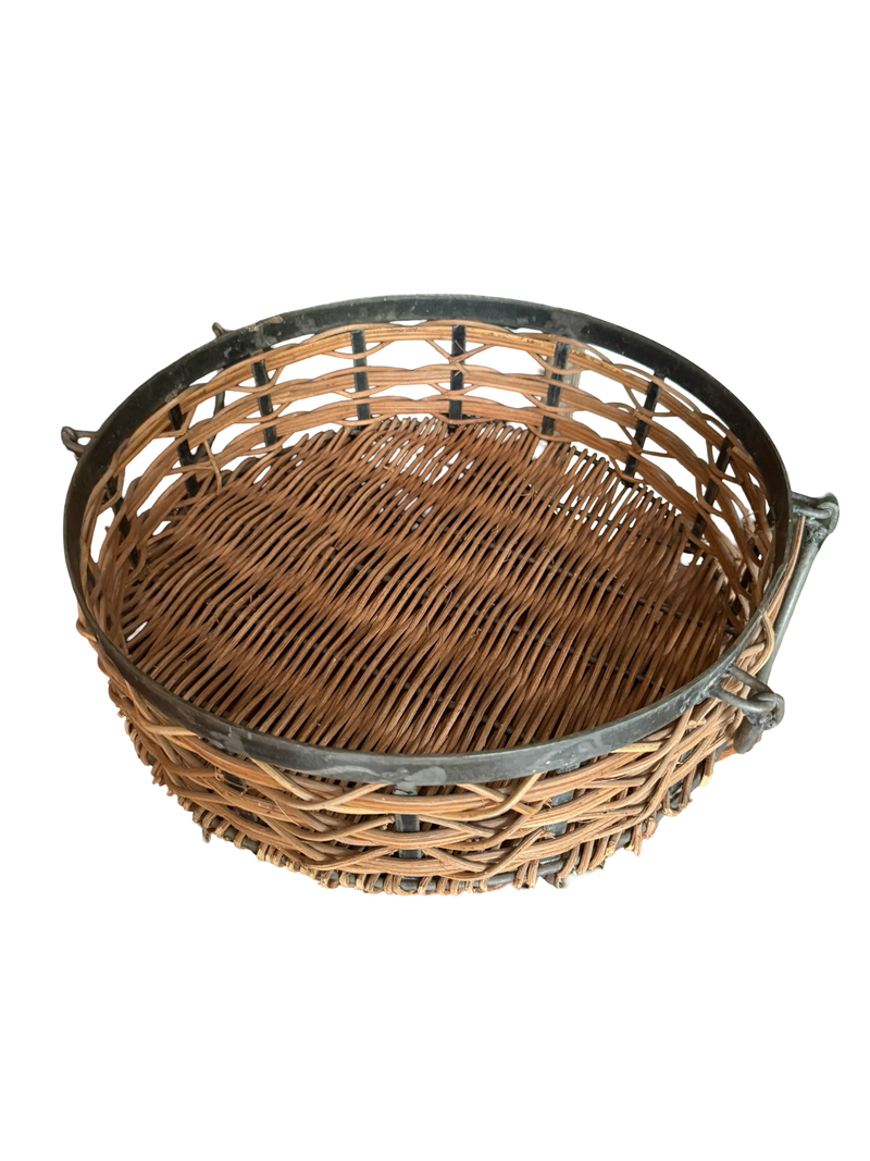 Vintage Woven Basket with Metal Frame