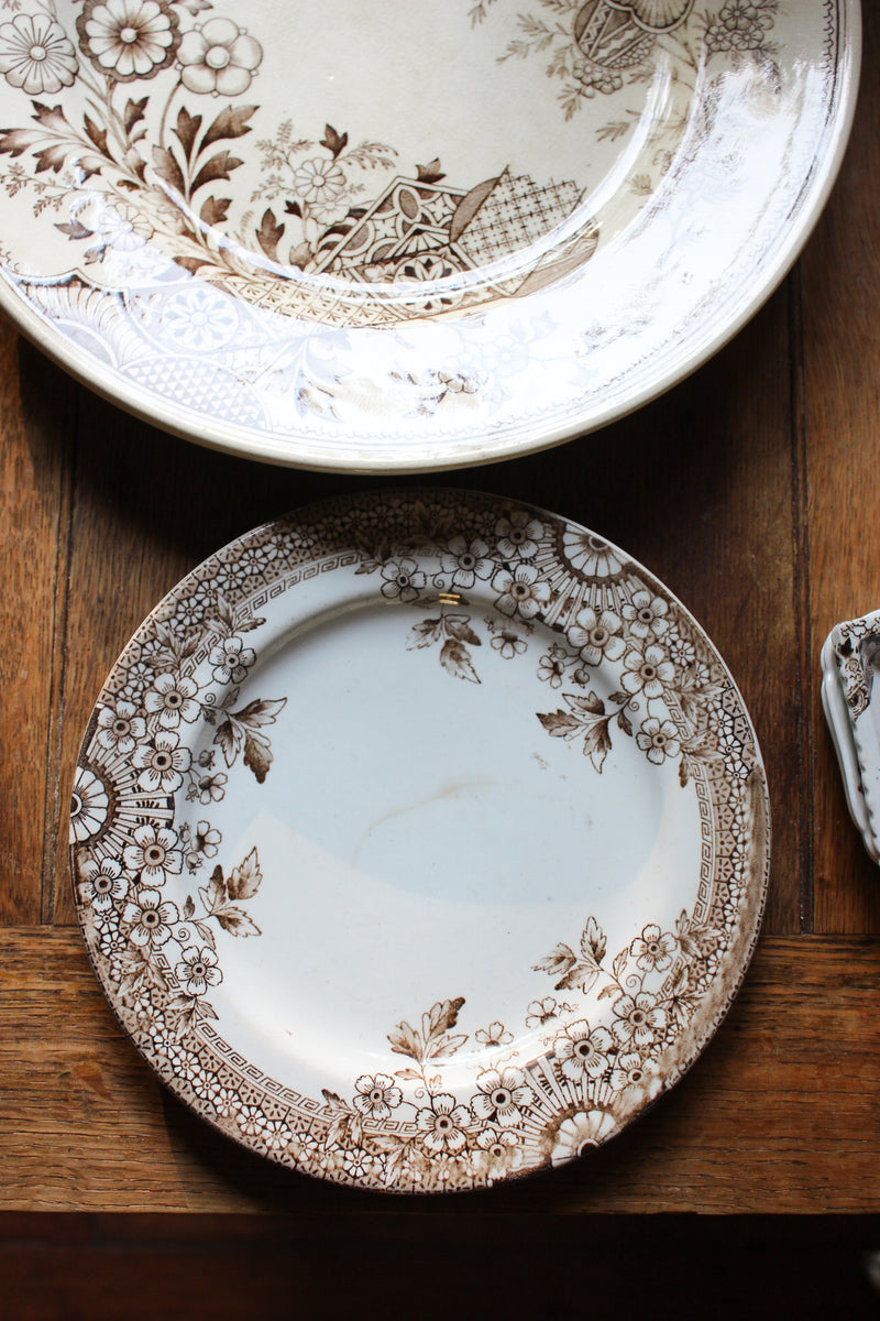 19c Brown Transfer Ware Dessert Plate