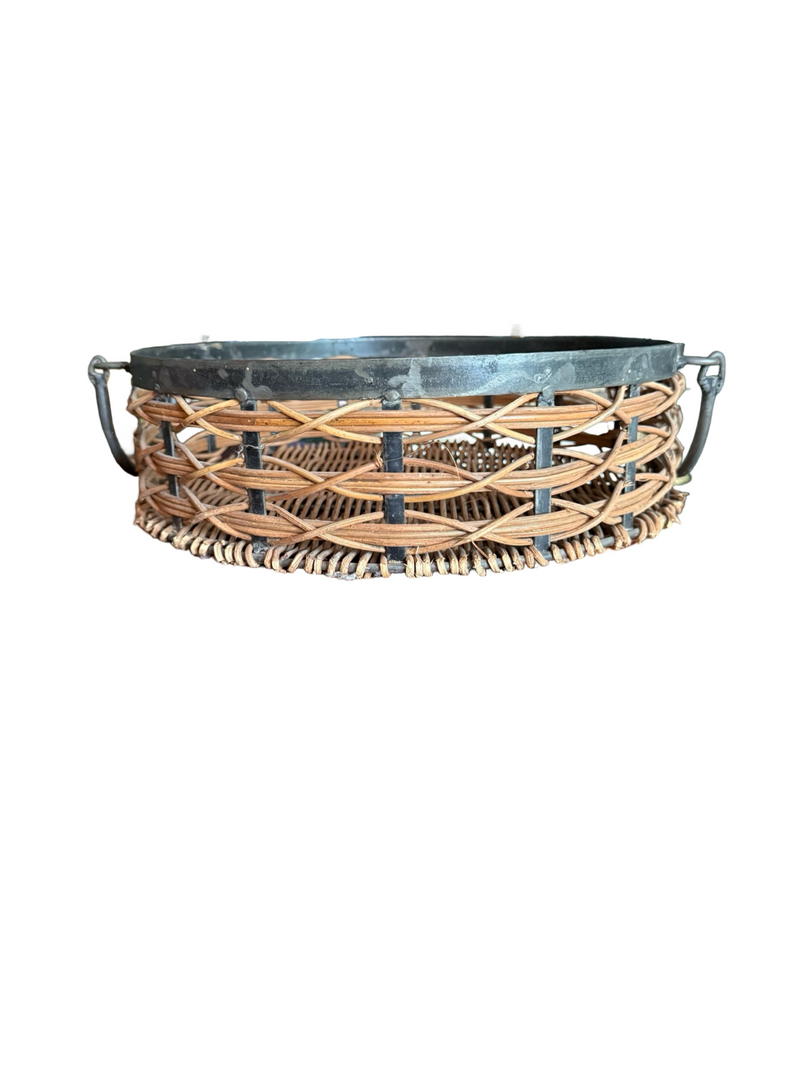 Vintage Woven Basket with Metal Frame