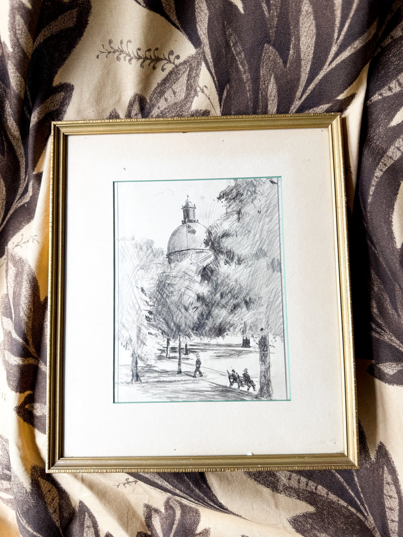 Vintage Ink & Pencil Drawing – 1930s