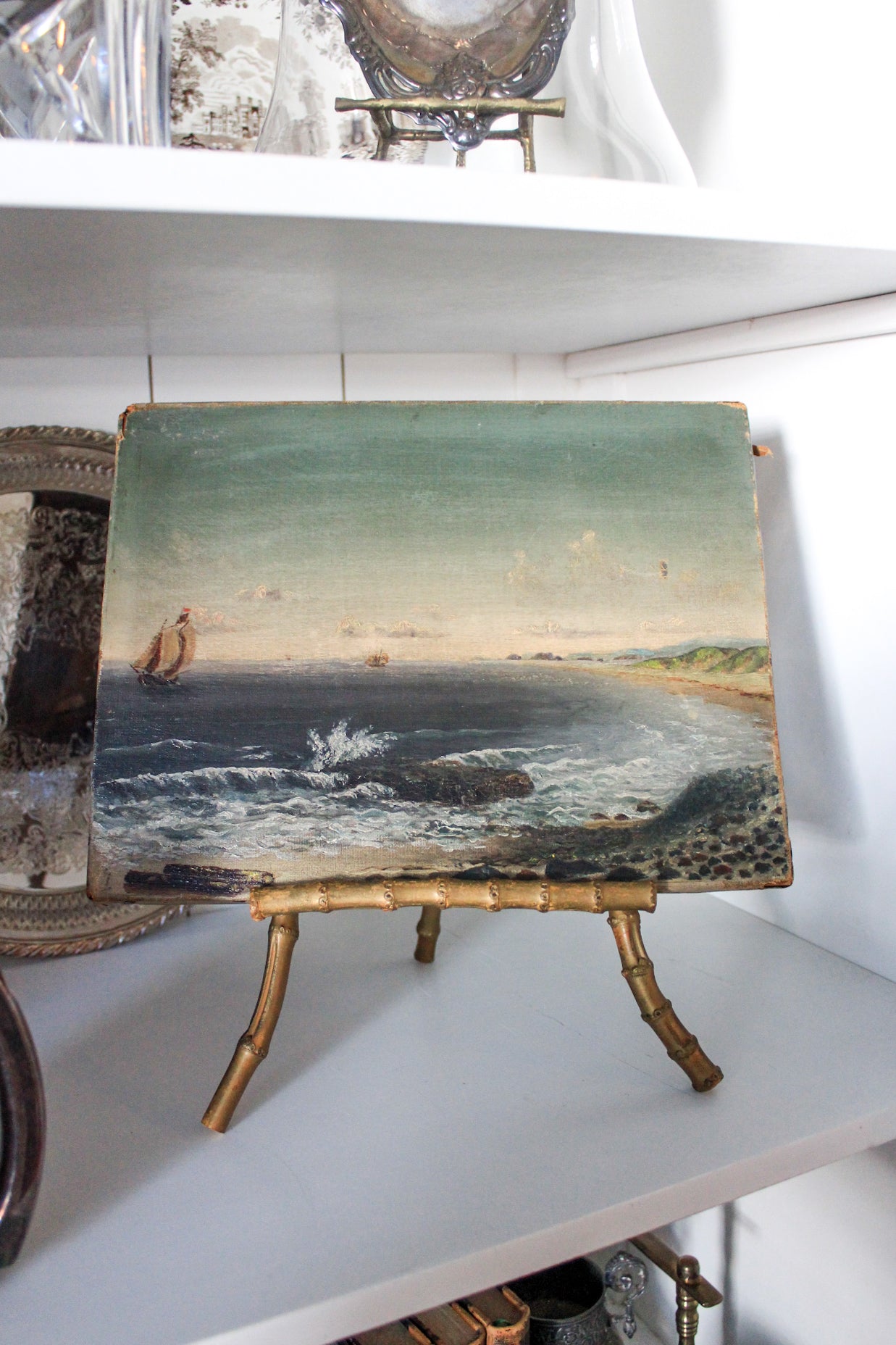 Antique Coastal Oil Painting on Canvas