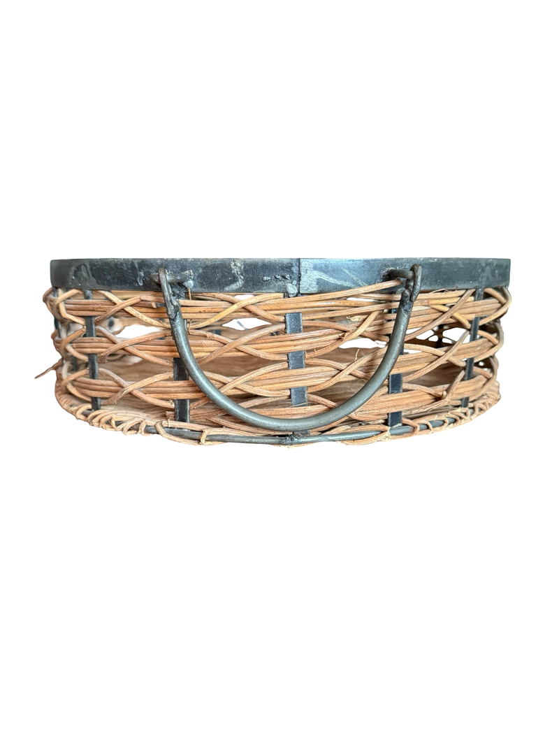 Vintage Woven Basket with Metal Frame