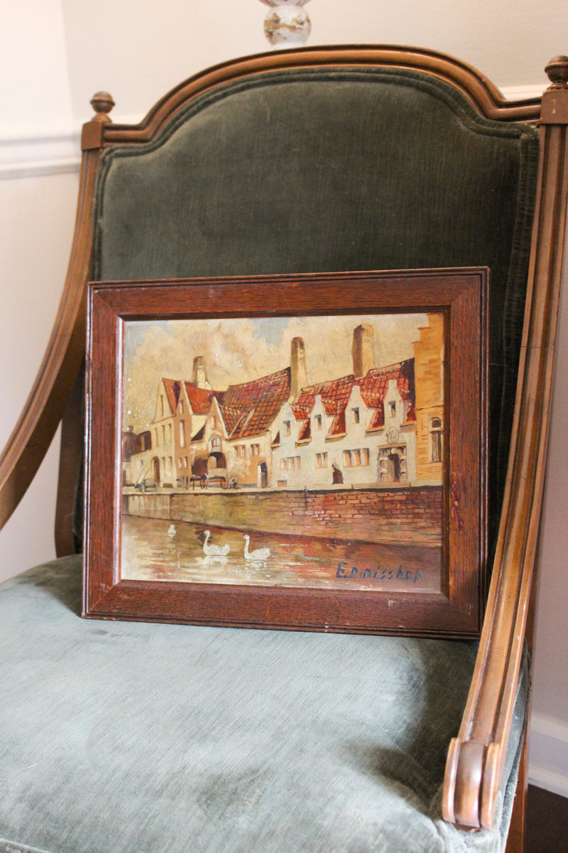 Bruges, Belgium Canal Oil Painting