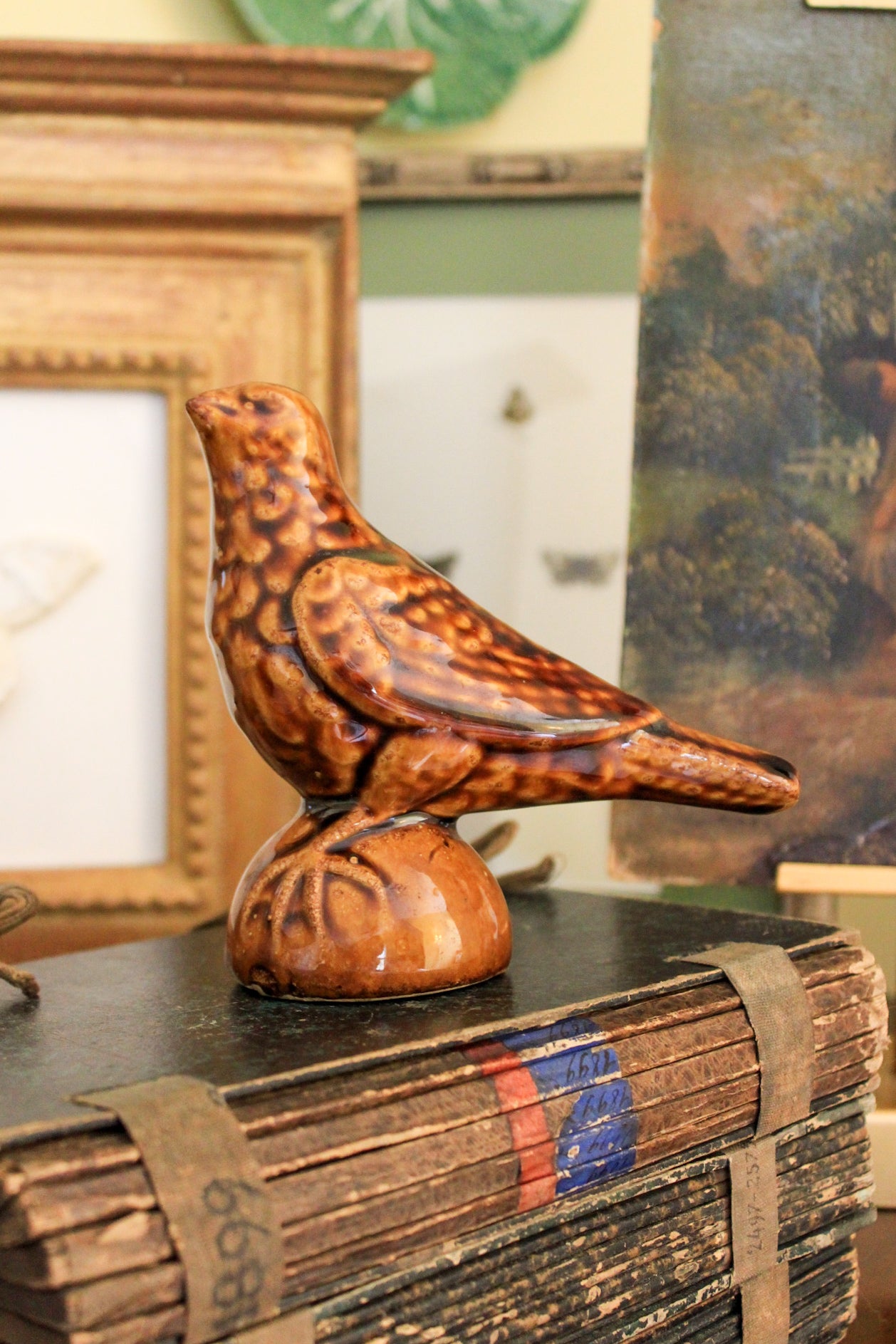 Antique Bennington Style Pottery Bird Bank