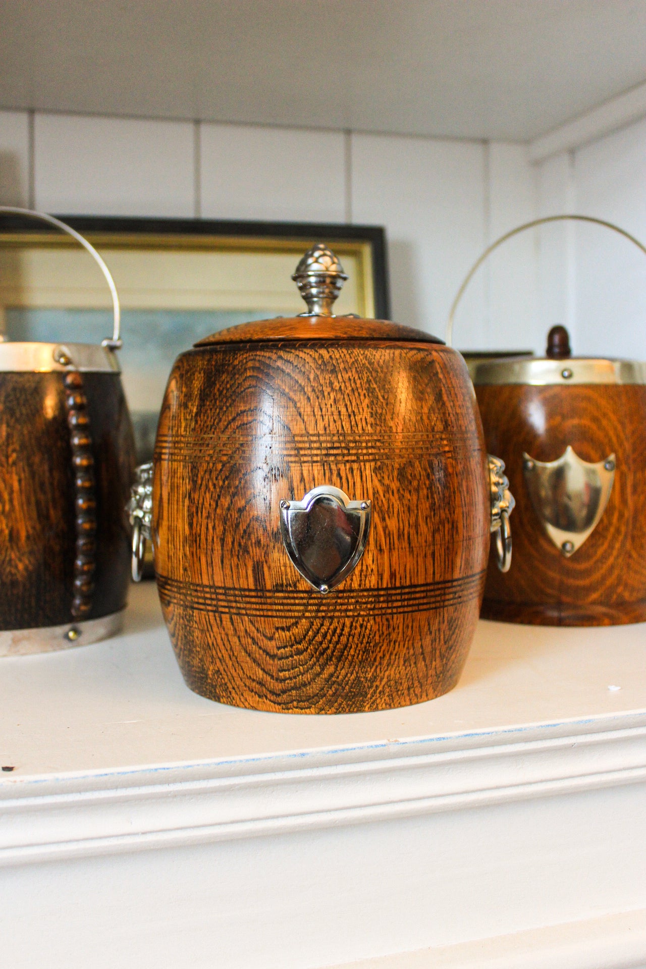 Vintage English Ryecraft Oak Biscuit Barrel