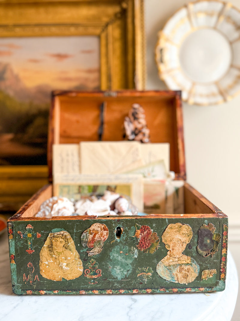19 c folk art decoupage box