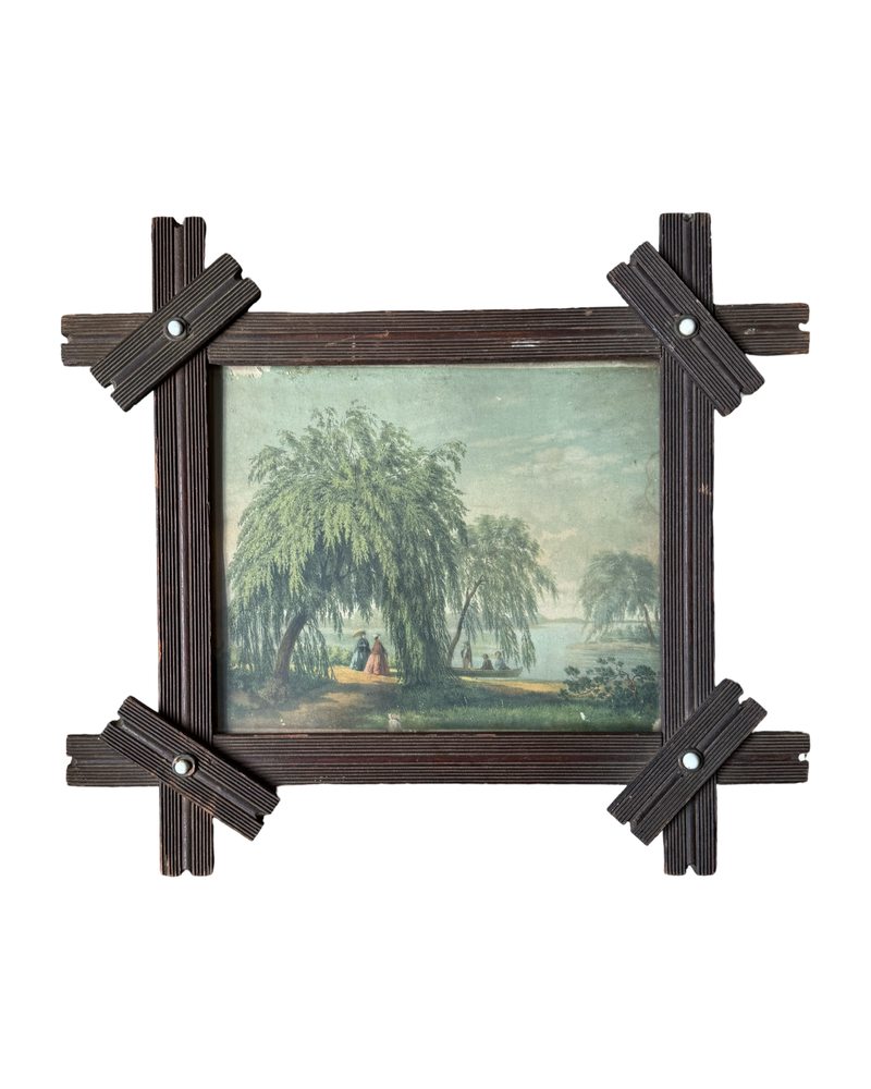 Victorian Folk frame and antique lithograph
