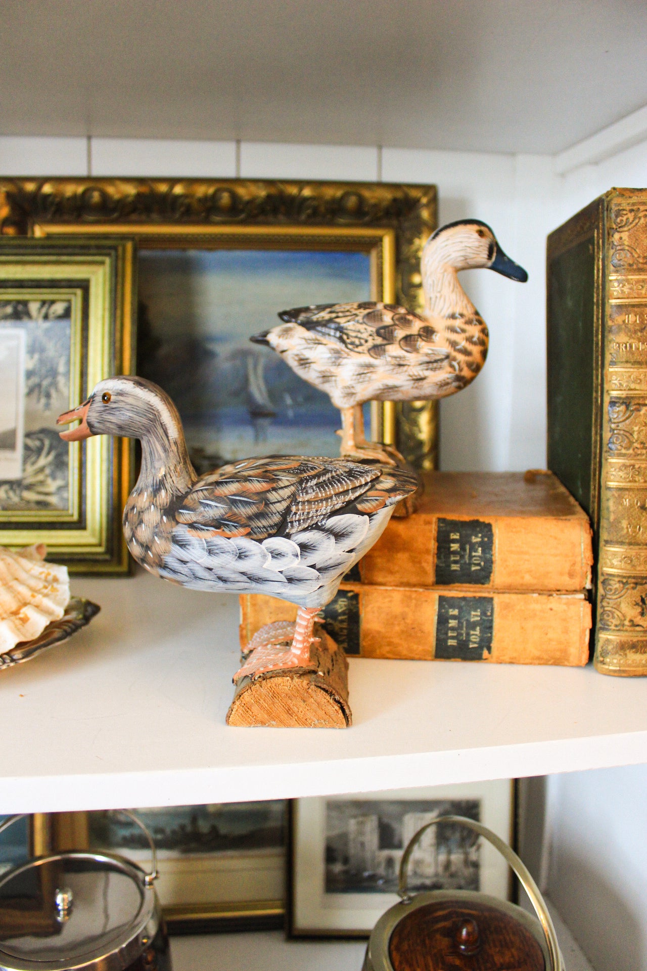 Pair of Hand-Carved Wooden Ducks