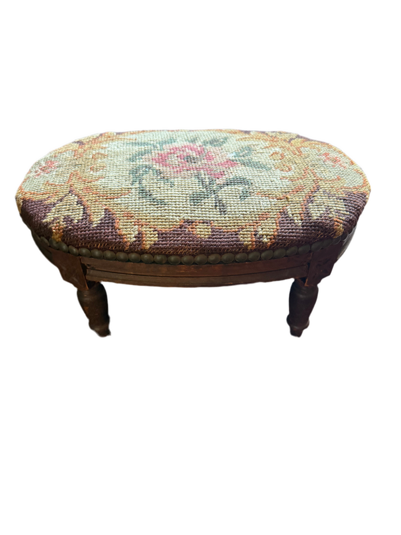 Antique Needlepoint Footstool