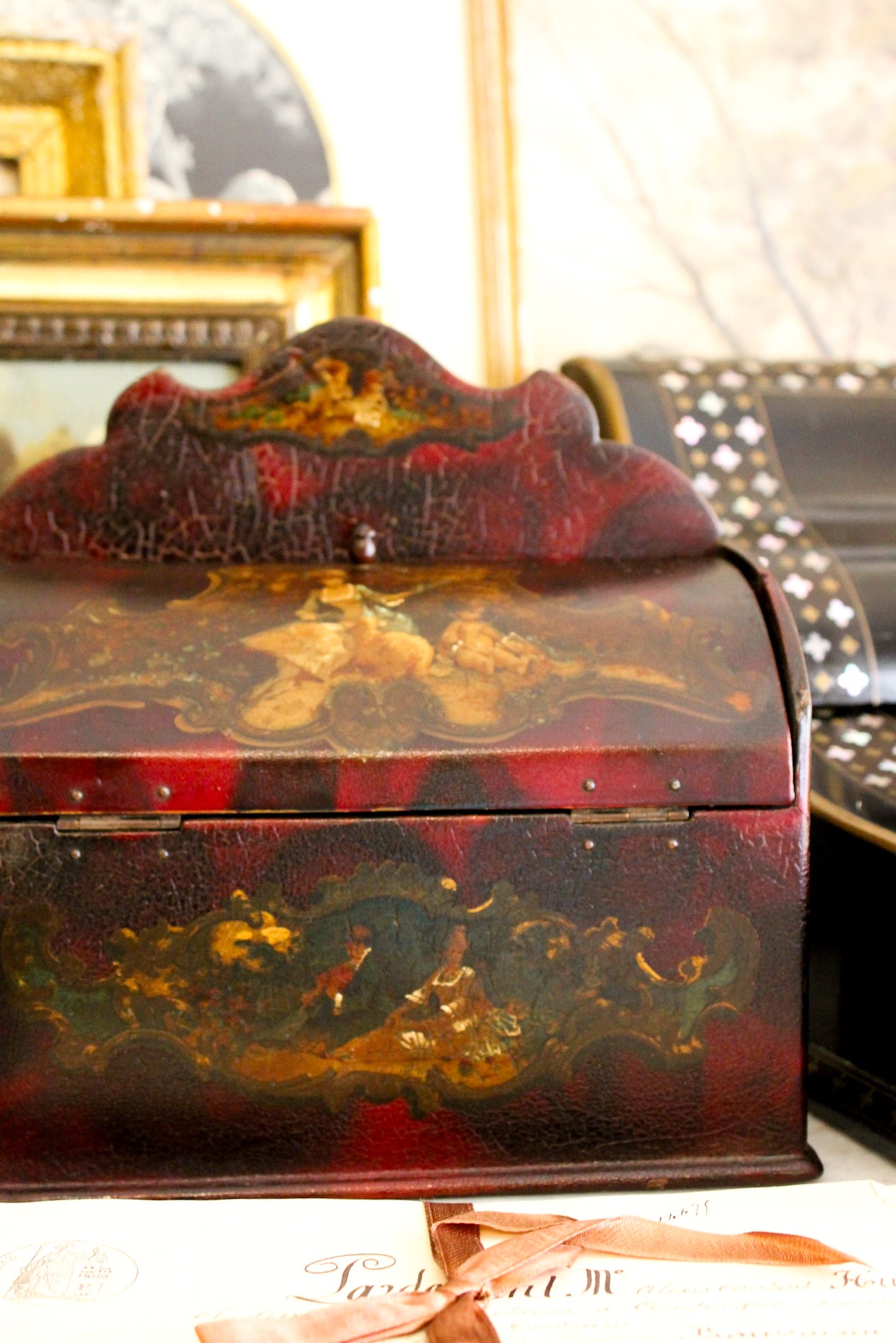 French Painted Papier-Mâché Box