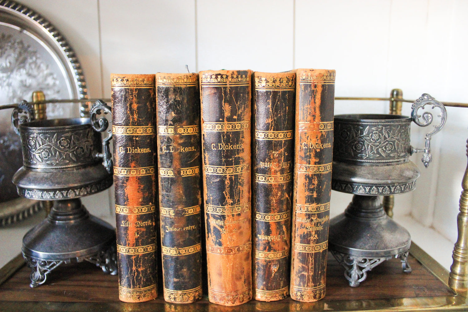 Set of Five Antique Danish Charles Dickens Volumes, 1876