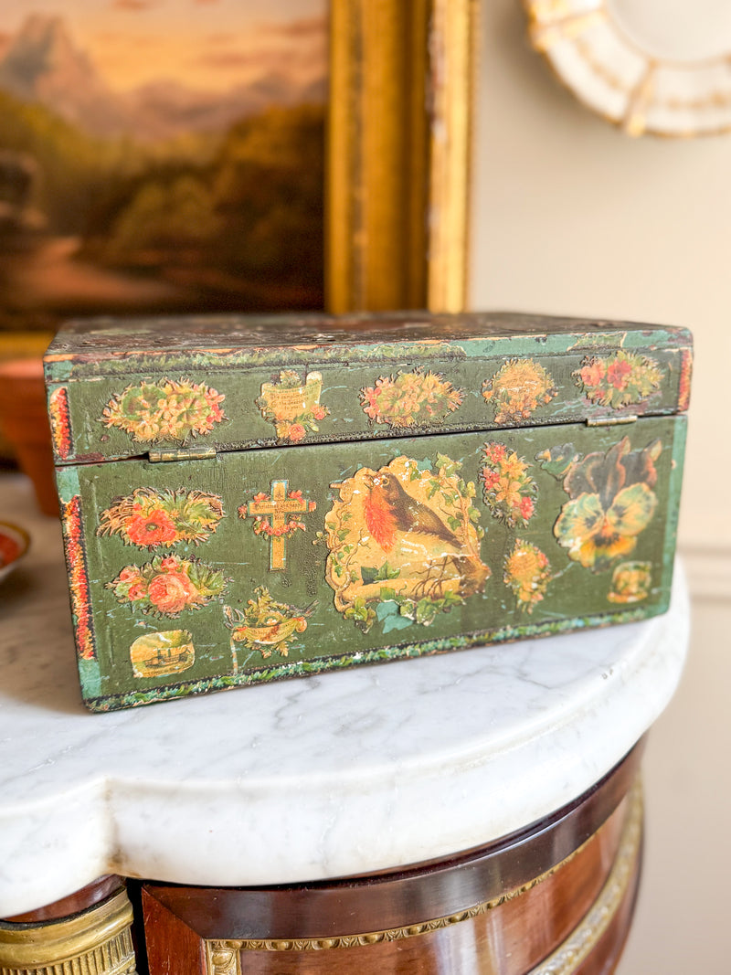 19 c folk art decoupage box