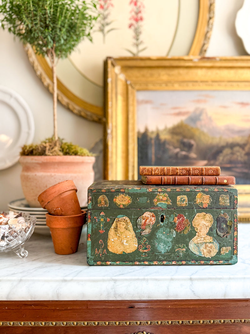 19 c folk art decoupage box