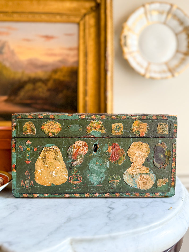 19 c folk art decoupage box