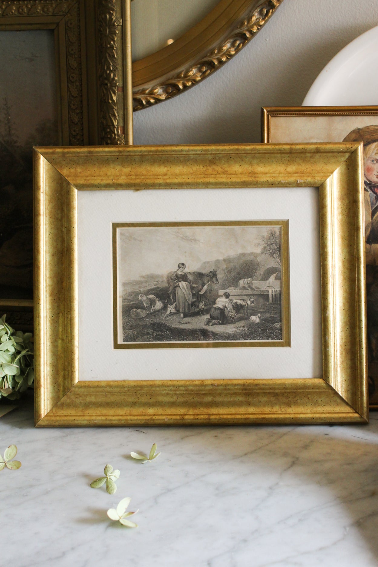 “The Wayside Fountain” — Antique Engraving 19c