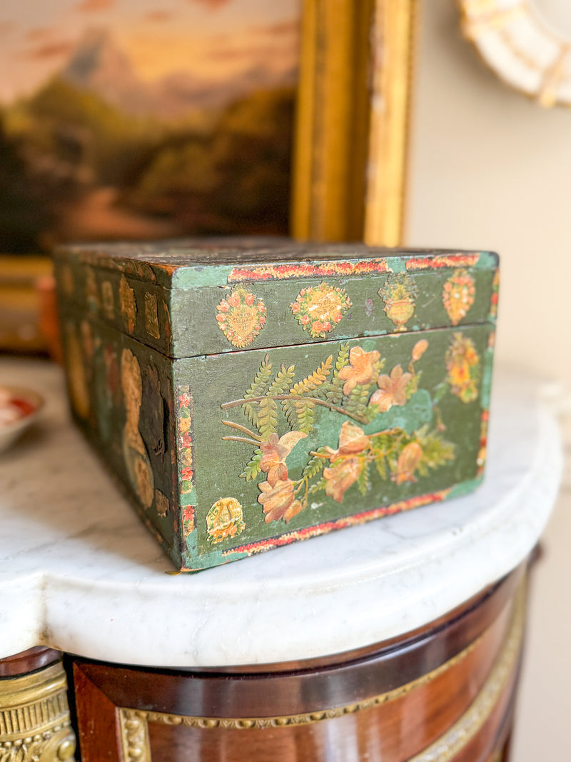 19 c folk art decoupage box