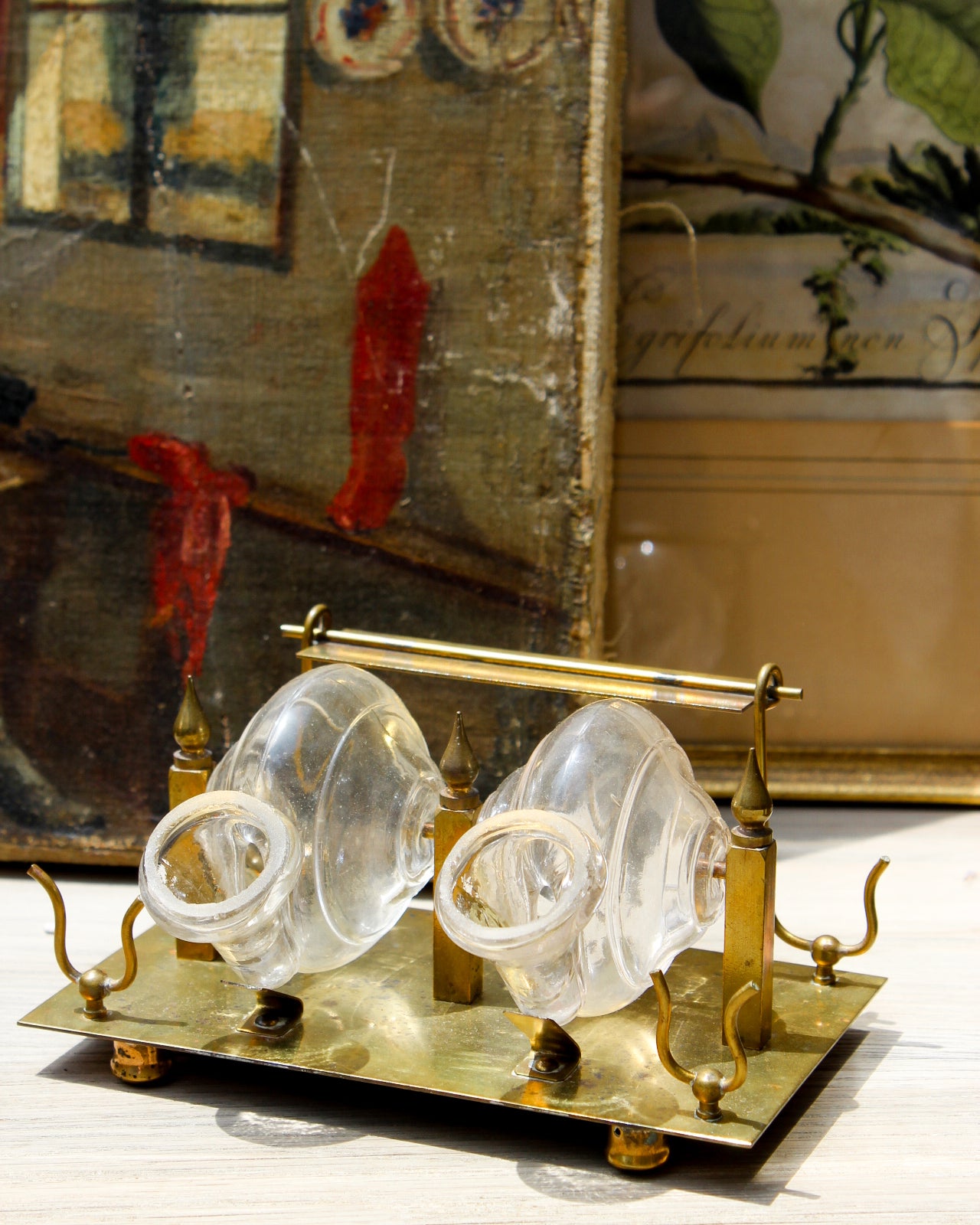 Vintage Double Glass Snail Inkwell Set