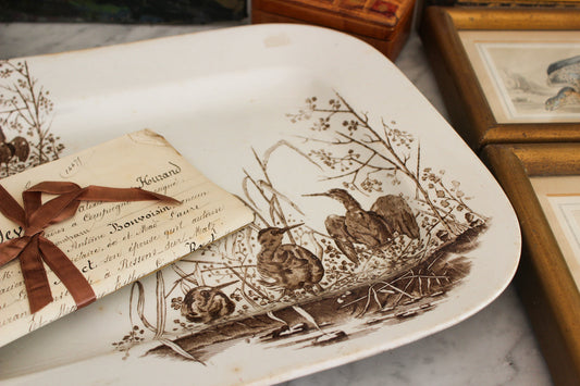 Antique Brown Transfer Ware Bird Platter