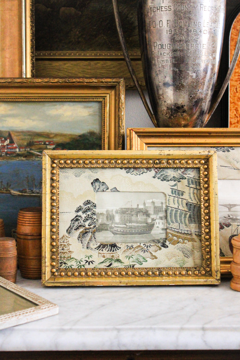 Antique Maritime Engraving in Gilt Frame with Custom Matting