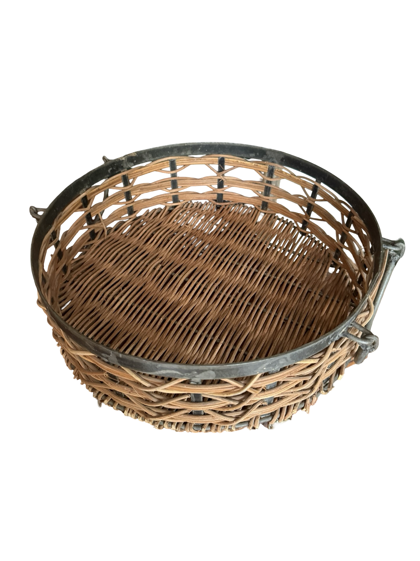 Vintage Woven Basket with Metal Frame