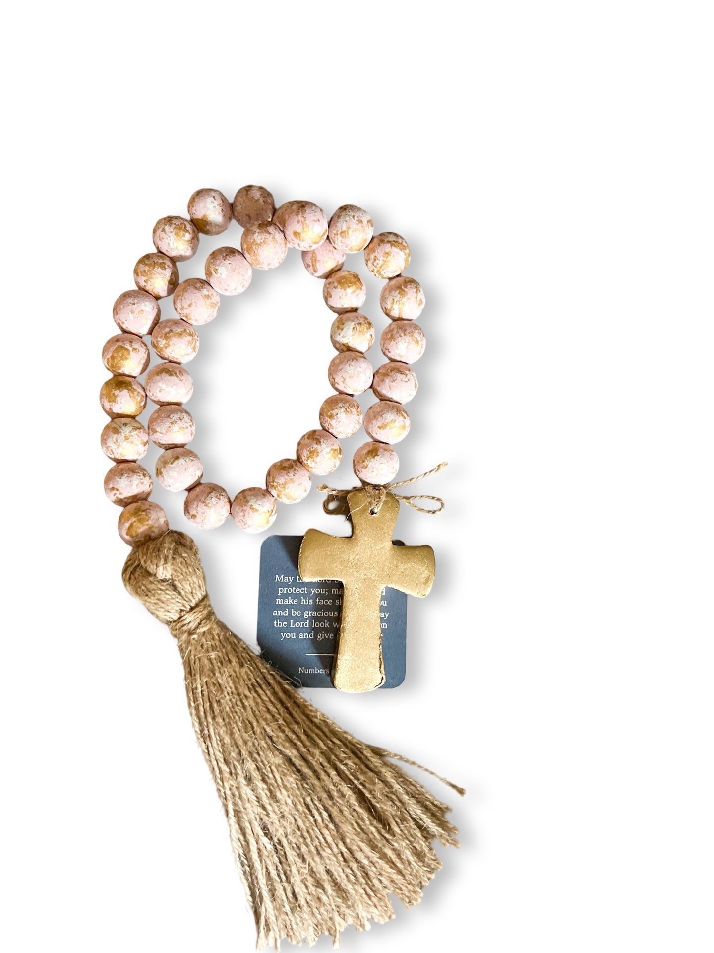 Blessing Bead Garland With Cross And Tassel : Pink