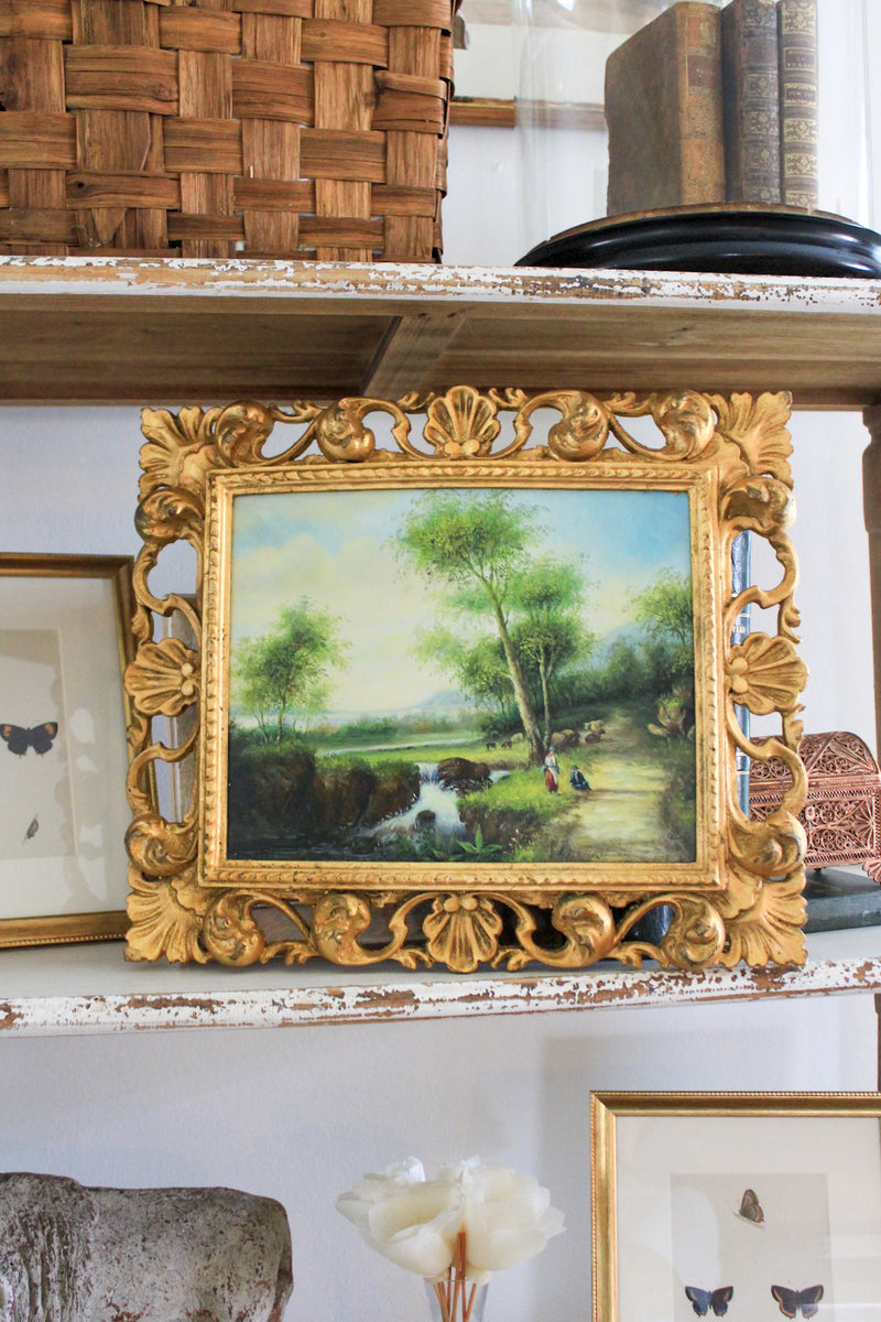 Vintage Pastoral Landscape in Ornate Gilt Frame 01