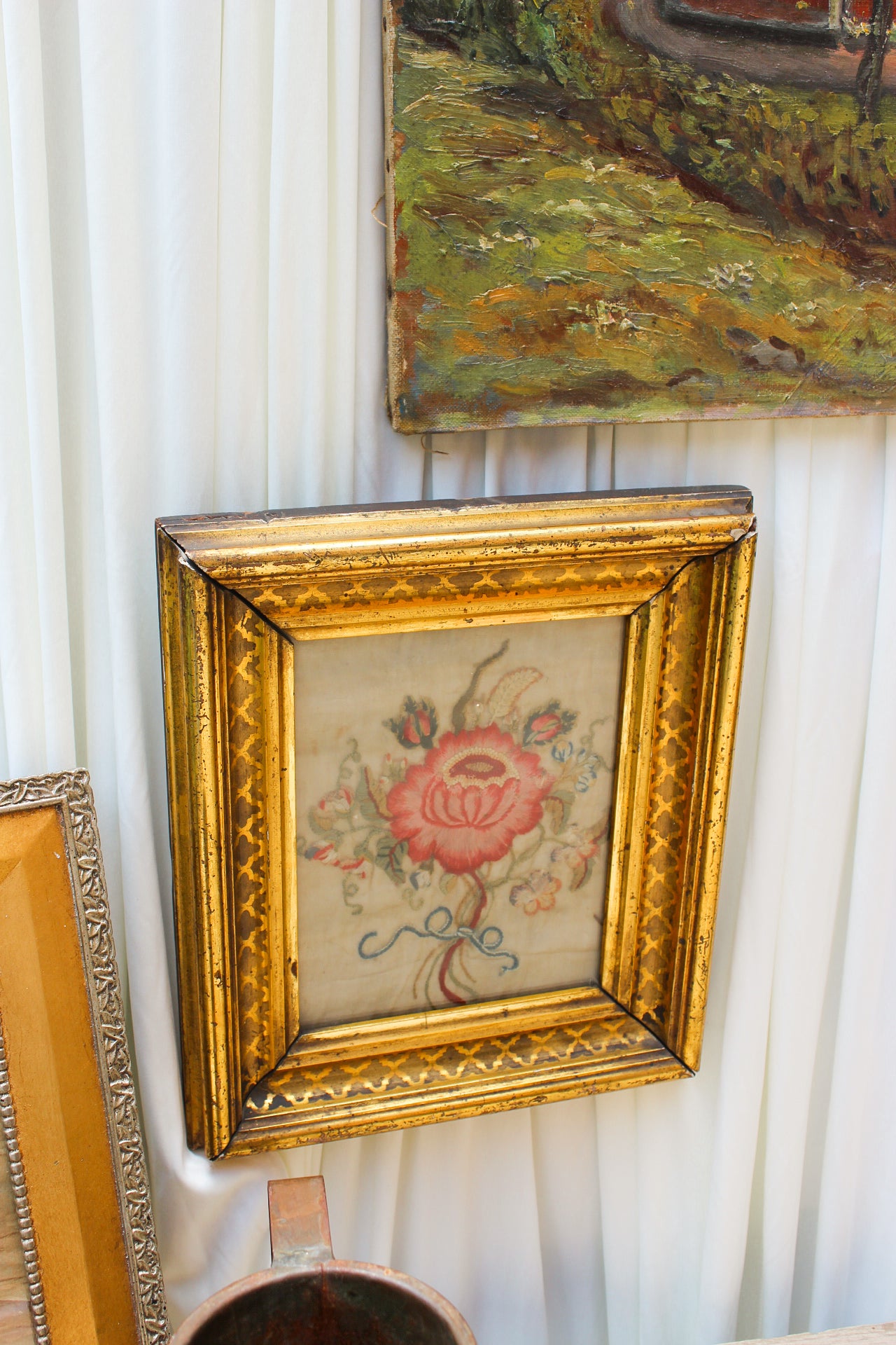 Antique Framed Floral Needlework