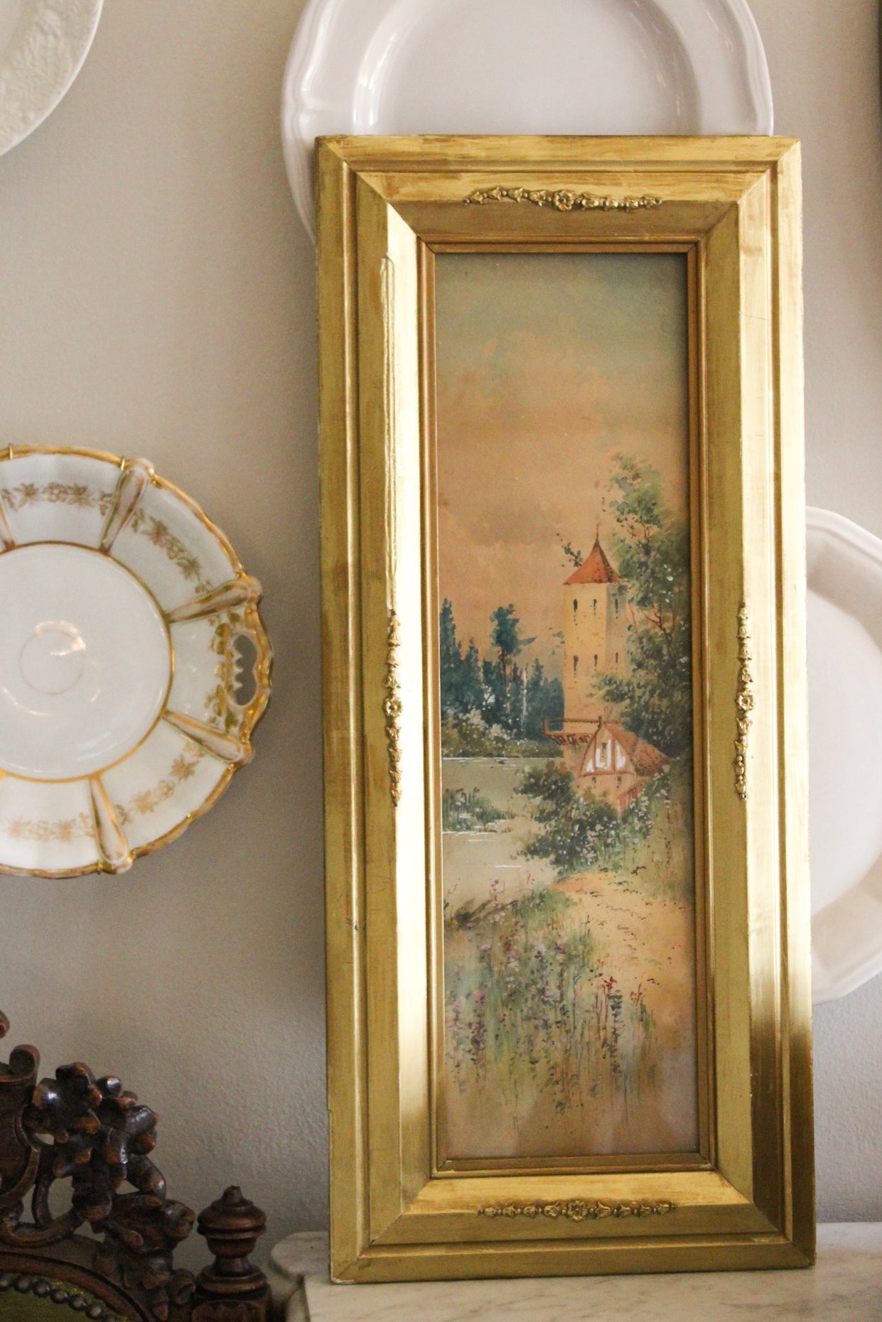 Vintage Framed Landscape Watercolor