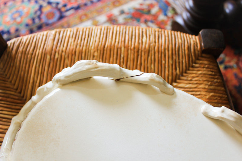 Antique Brown Transferware Handled Serving Bowl