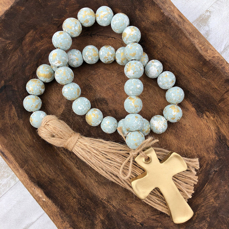 Blessing Bead Garland With Cross And Tassel : Moss