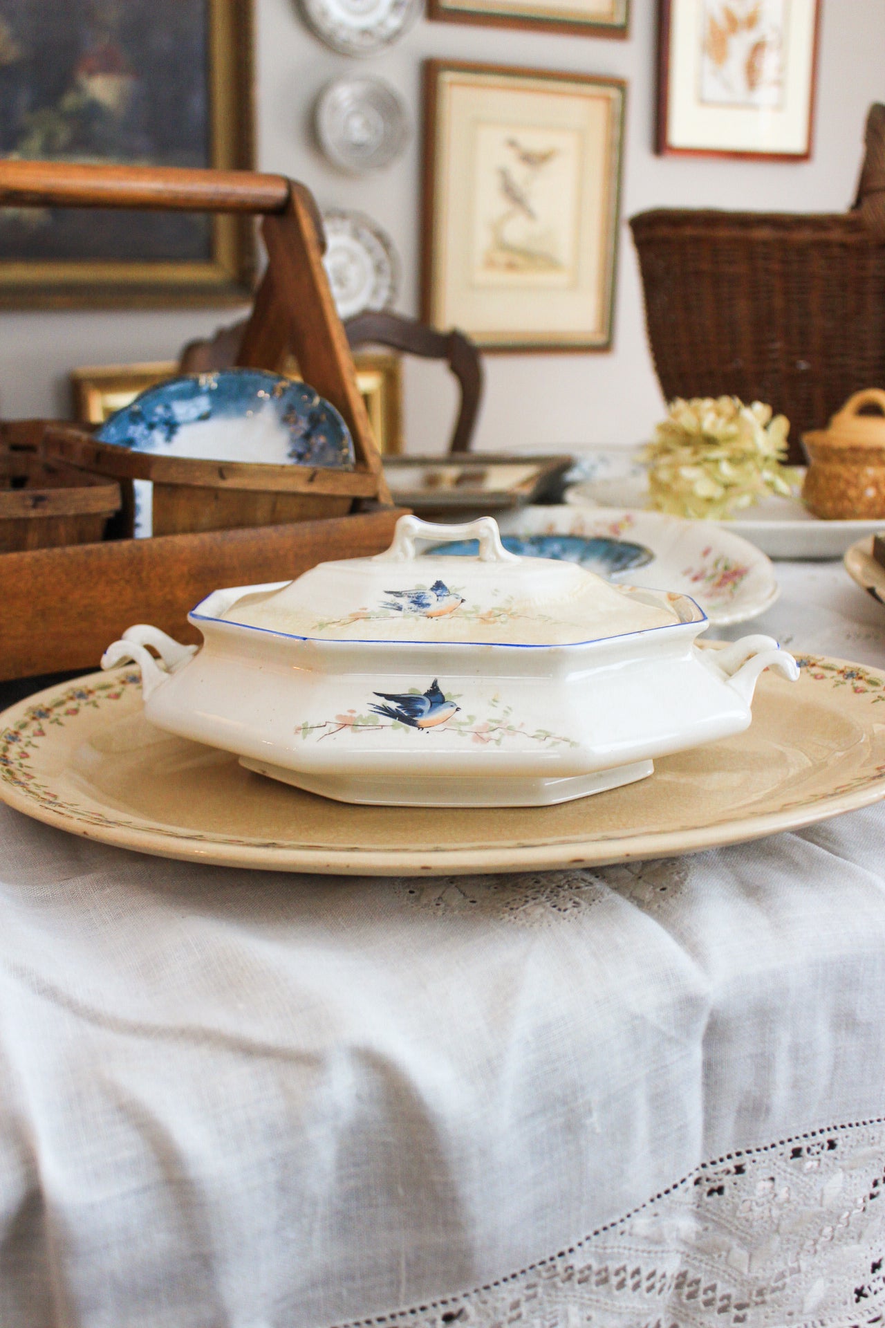 Vintage Homer Laughlin Bluebird Covered Vegetable Dish