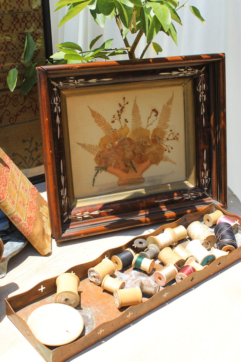 Antique Pressed Botanical Arrangement in Eastlake Frame