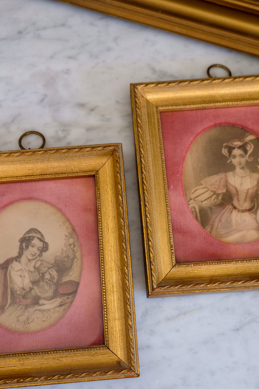 Oval Portrait Prints in Gilt Frames – Pair