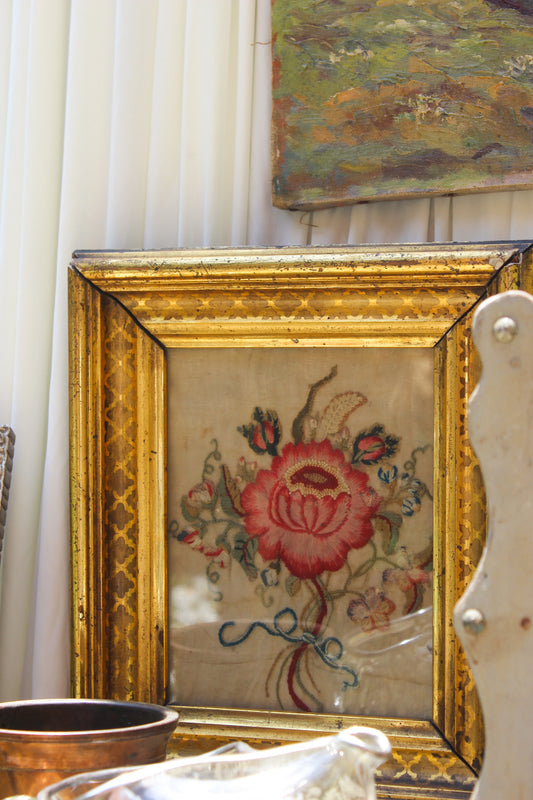 Antique Framed Floral Needlework