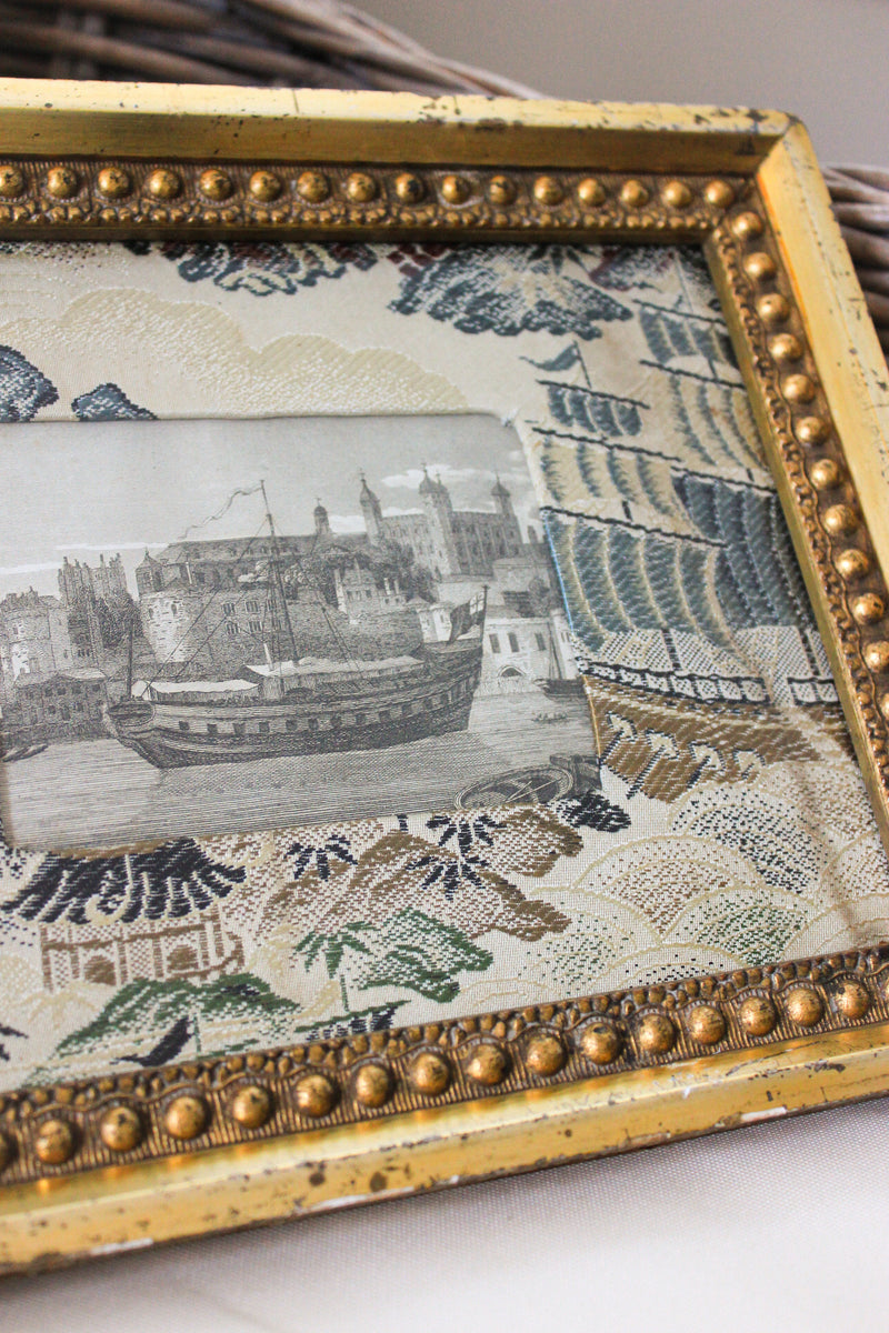 Antique Maritime Engraving in Gilt Frame with Custom Matting