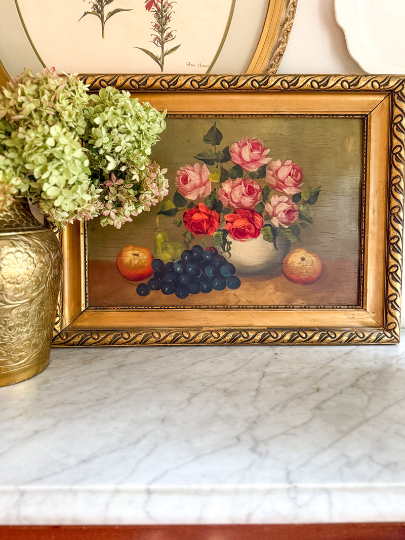 Vintage Still Life Oil on Board