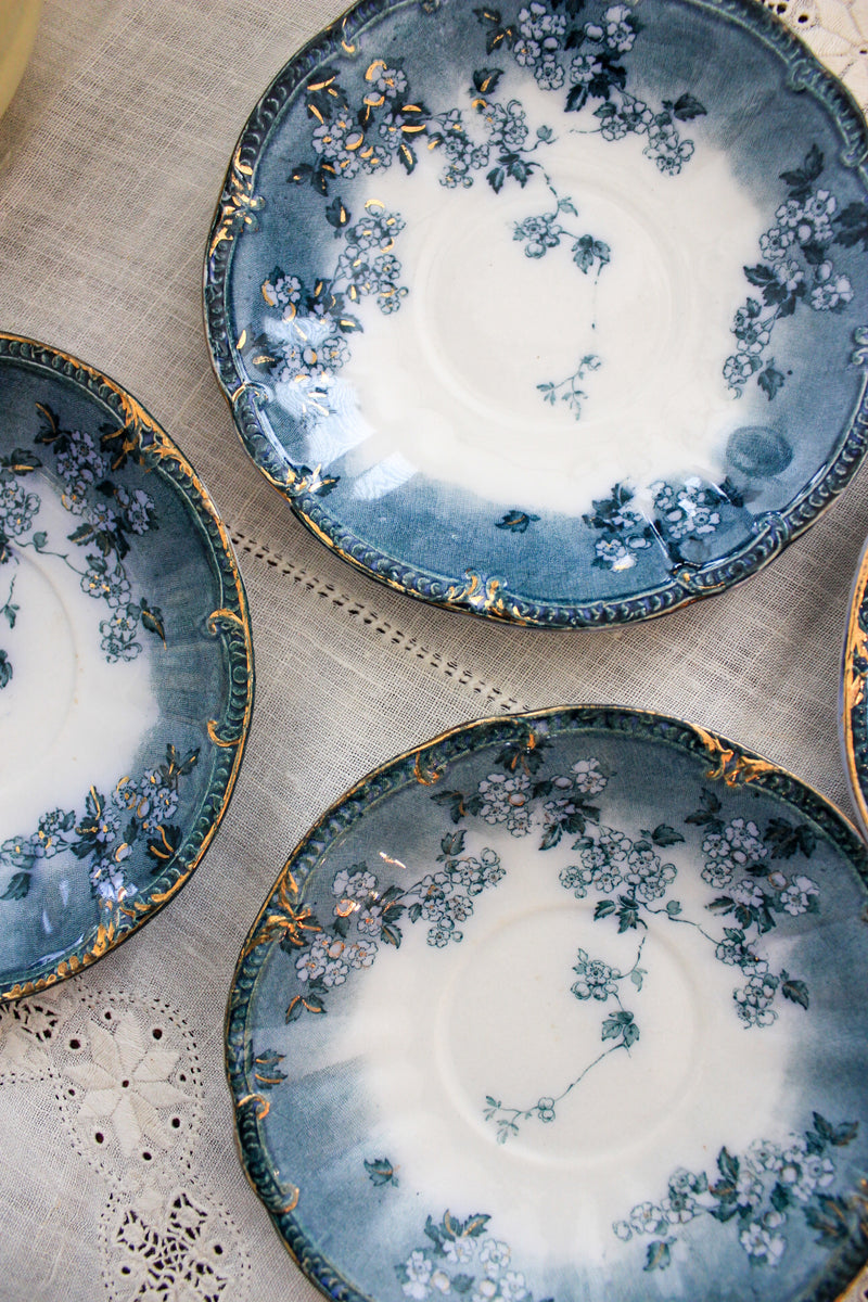 Antique Blue Floral Saucers | Set of 4
