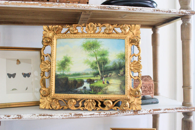 Vintage Pastoral Landscape in Ornate Gilt Frame 01