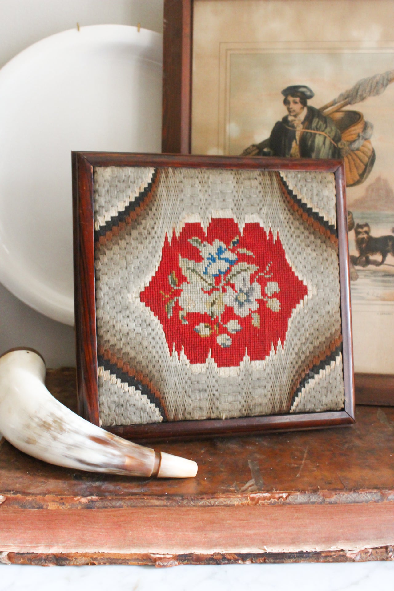 Victorian Bargello Needlework Panel on Feet