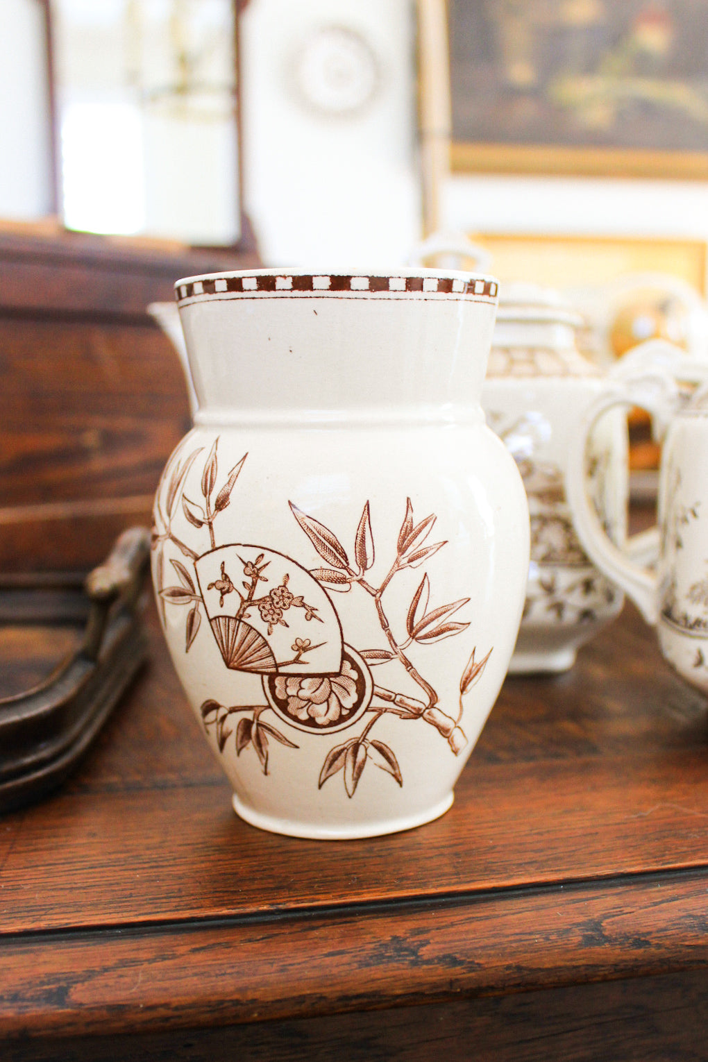 Antique Brown Transferware Bud Vase