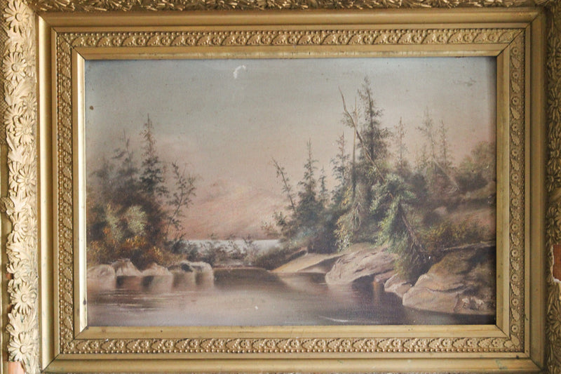 Antique Landscape — Original Oil on Board in Gilt Frame