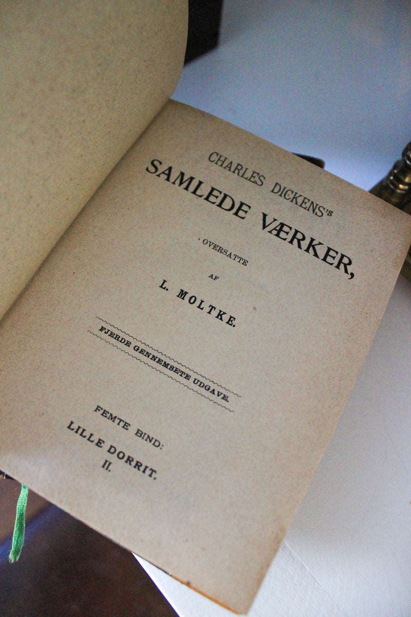Set of Five Antique Danish Charles Dickens Volumes, 1876