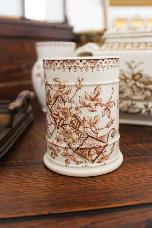 Antique Brown Transferware Match Holder