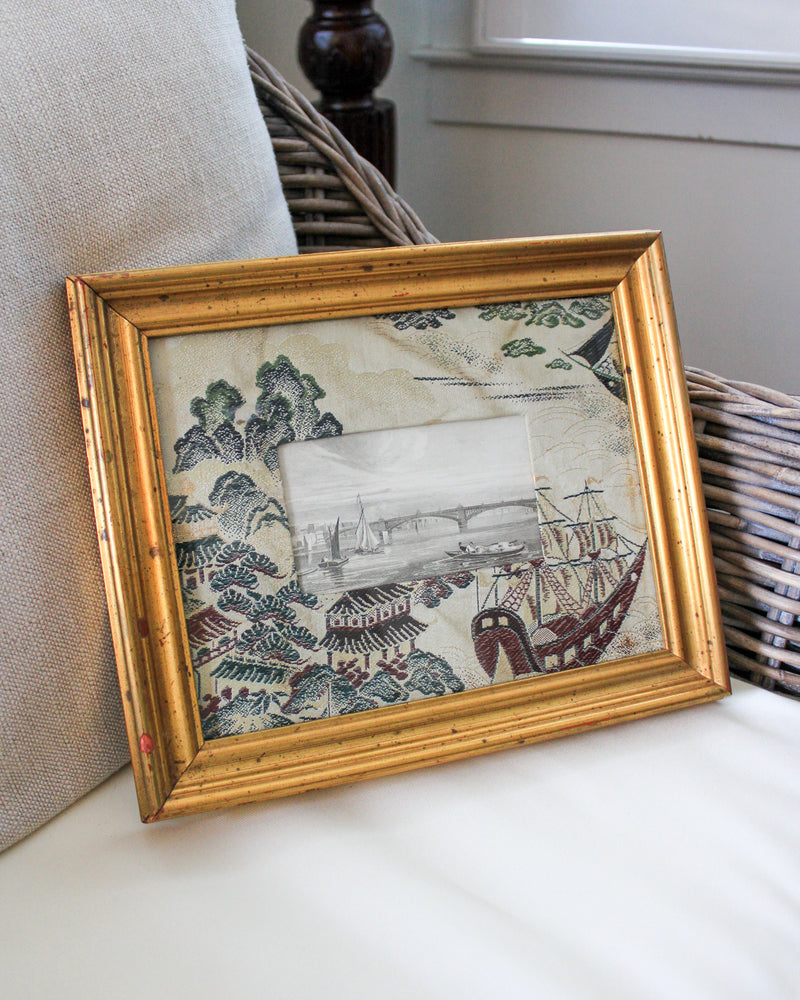 19th Century River Scene Engraving in Gilt Frame