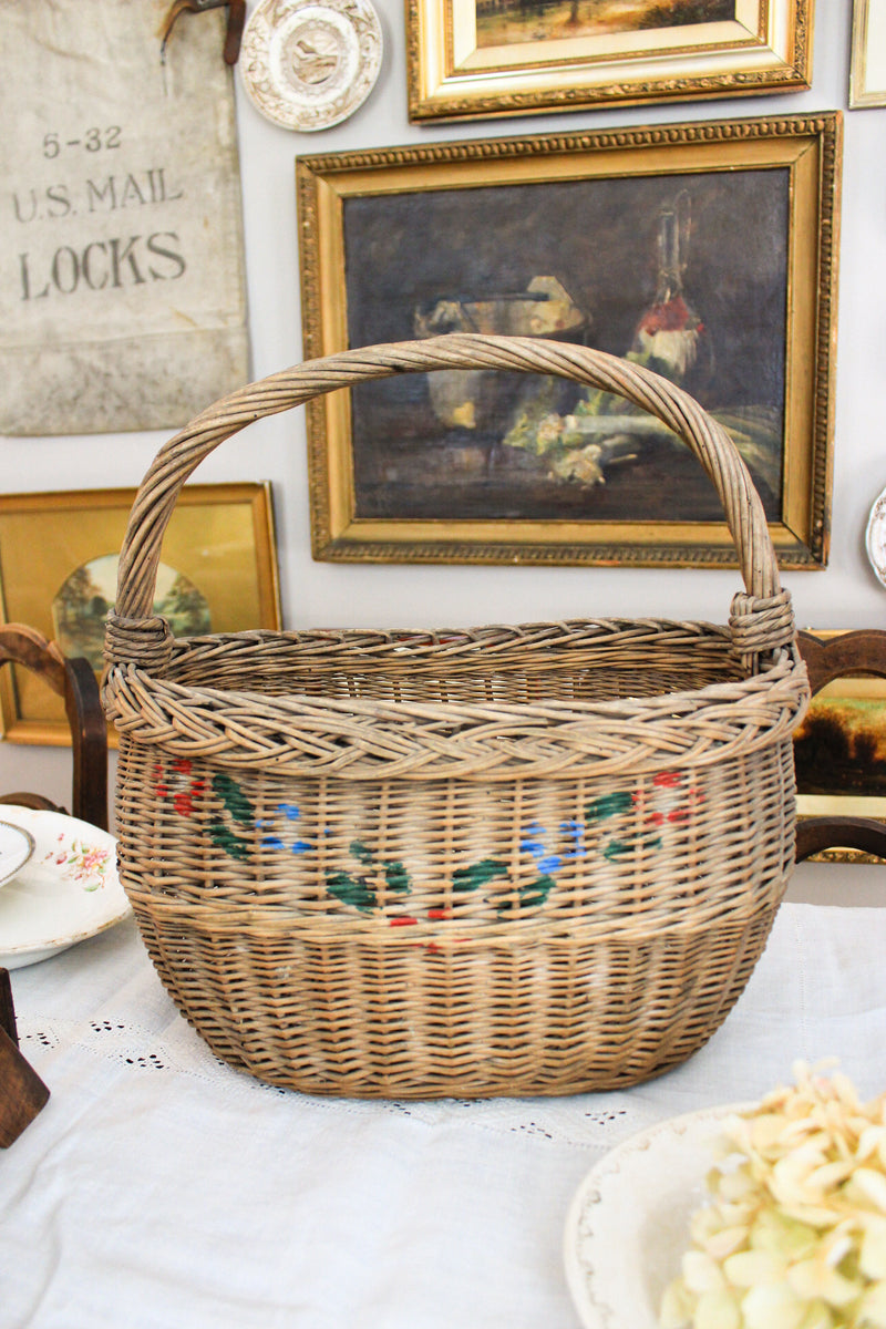 Antique European Handwoven Market Basket
