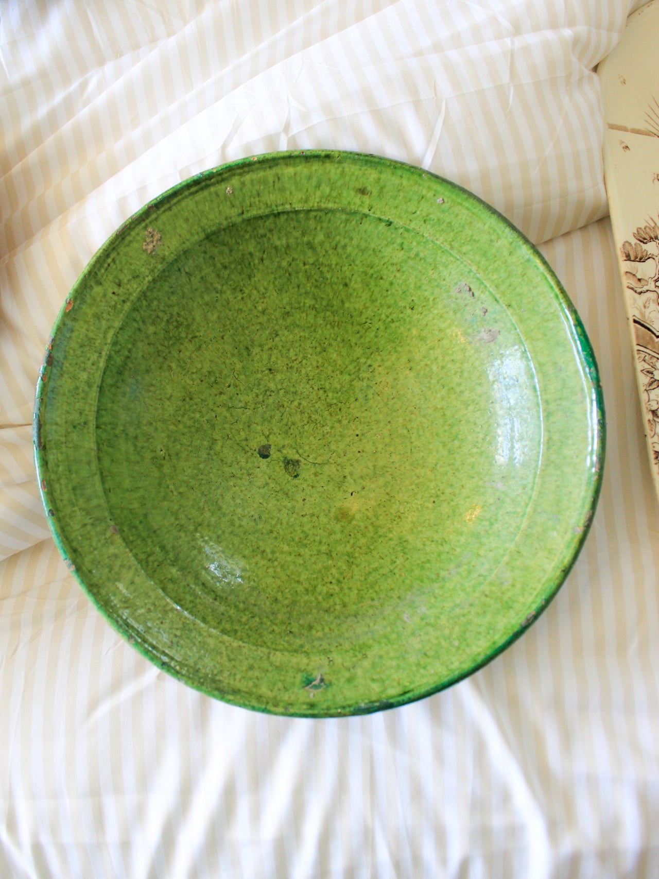 Antique Green Glazed Earthenware Bowl