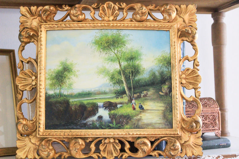 Vintage Pastoral Landscape in Ornate Gilt Frame 01