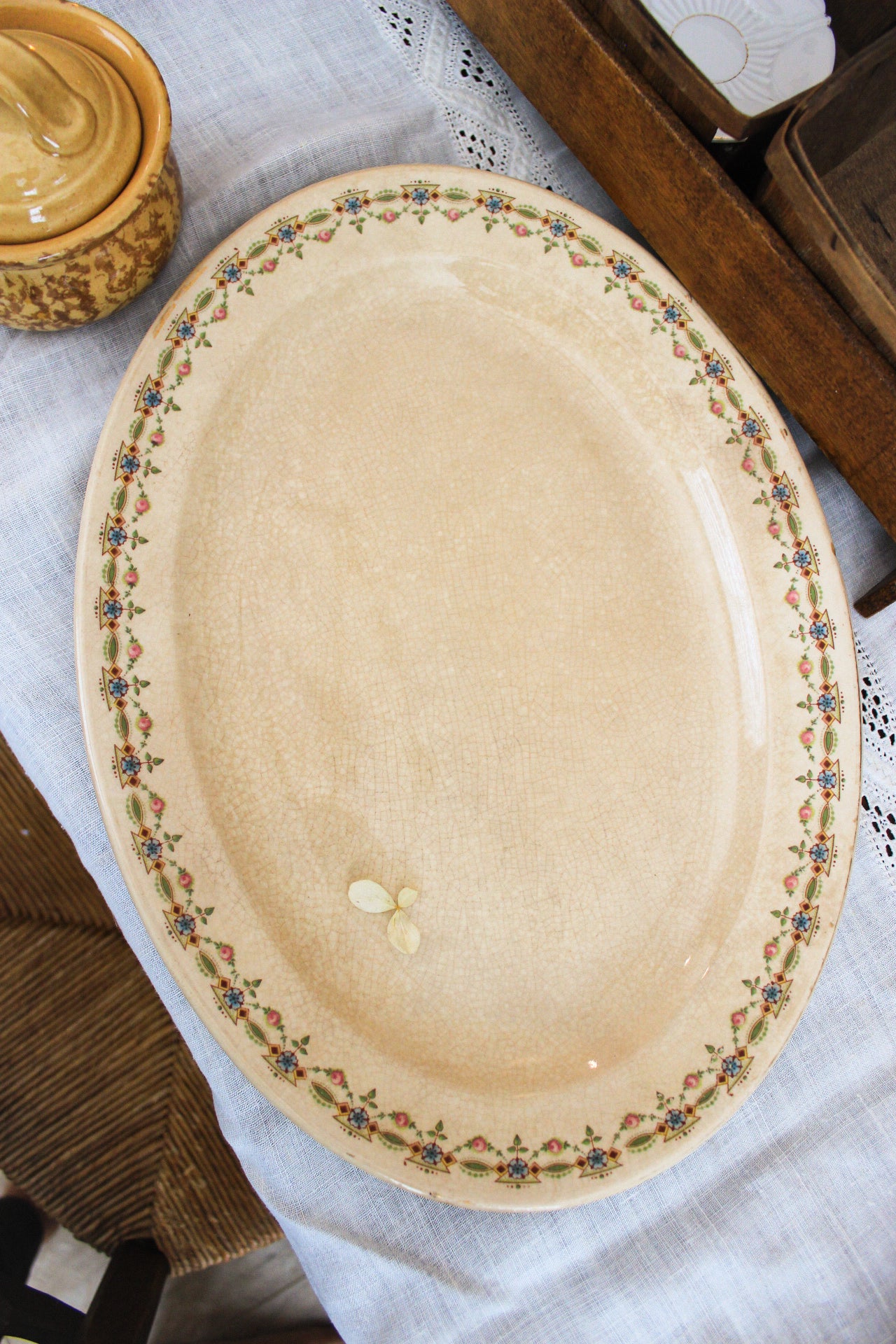 Antique Floral Border Serving Platter