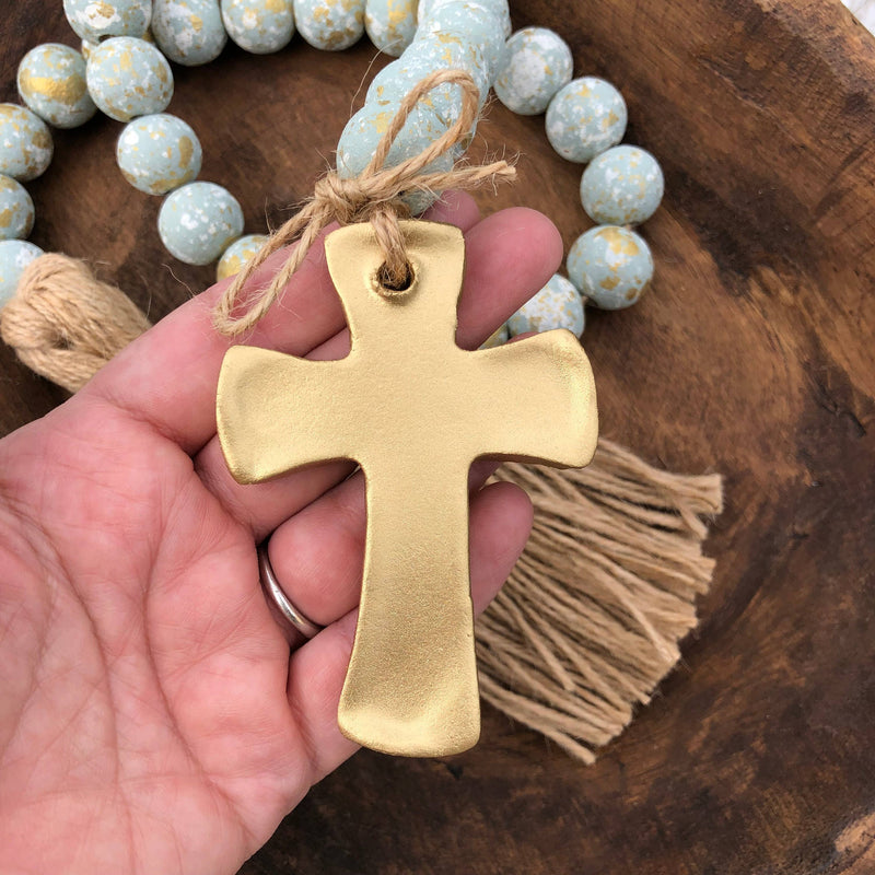 Blessing Bead Garland With Cross And Tassel : Duck Egg Blue