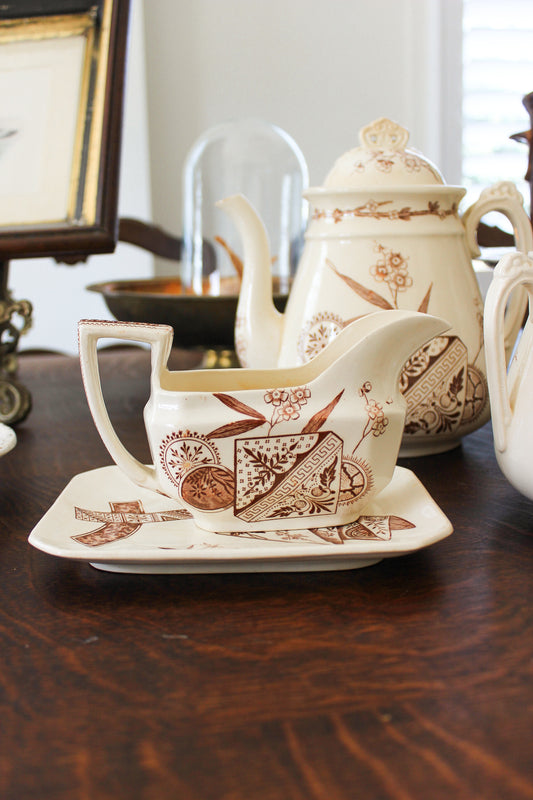 Antique Brown Transferware Tea Service